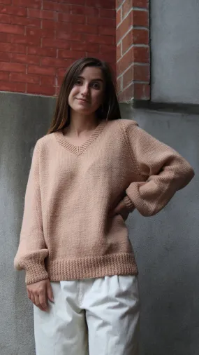 80s Dusty Rose Chunky V-Neck Knit - L