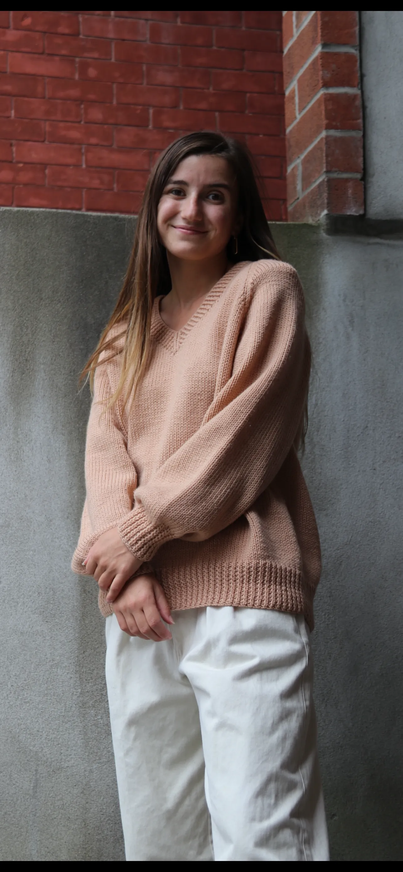 80s Dusty Rose Chunky V-Neck Knit - L
