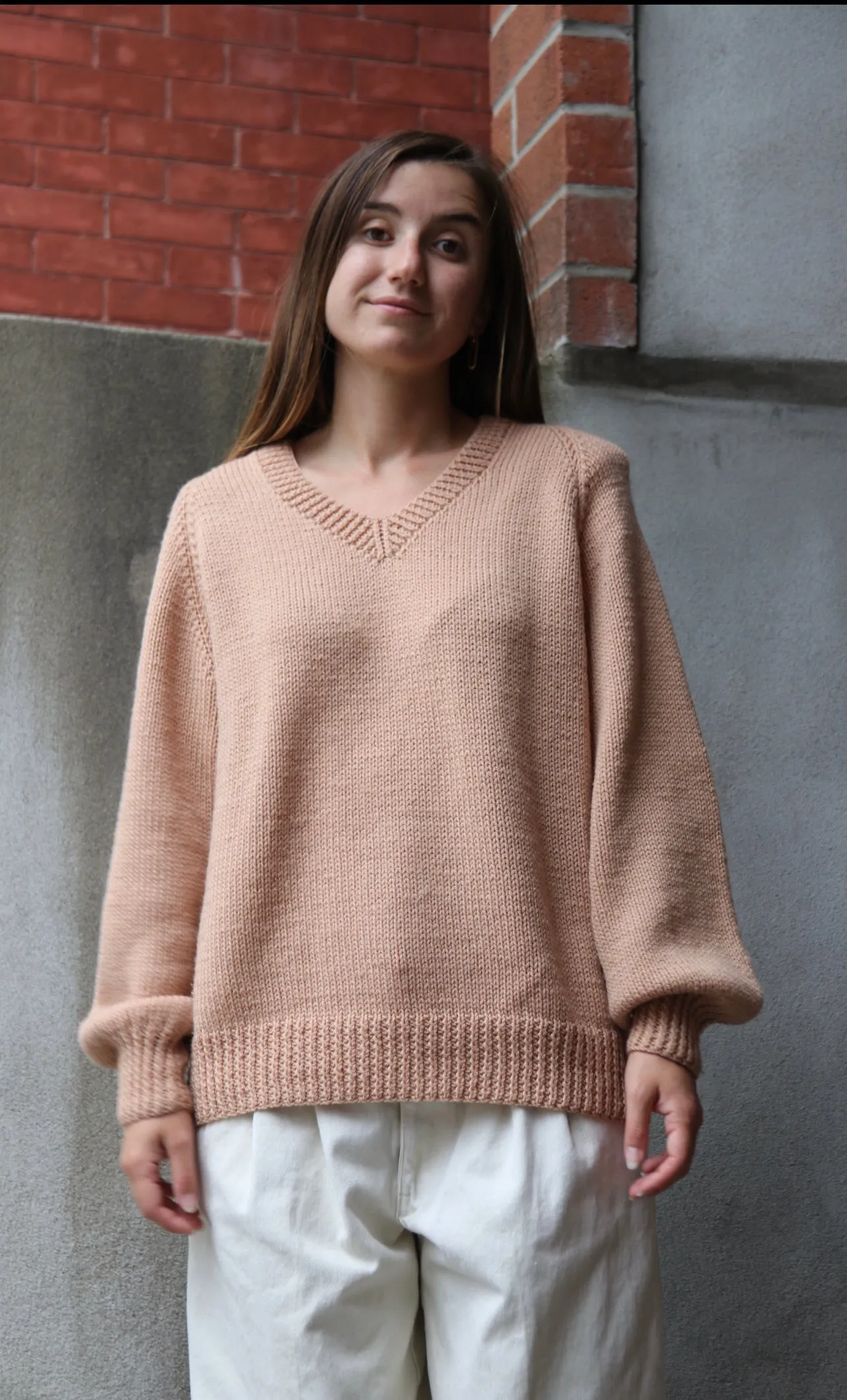 80s Dusty Rose Chunky V-Neck Knit - L