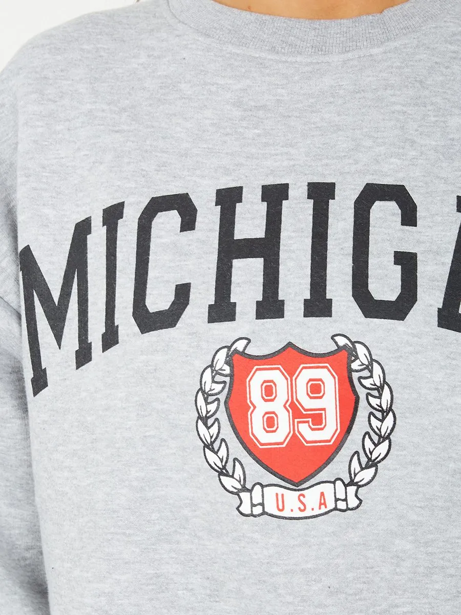 Amanda MICHIGAN Graphic Sweatshirt Jumper In Grey