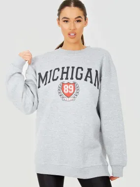 Amanda MICHIGAN Graphic Sweatshirt Jumper In Grey