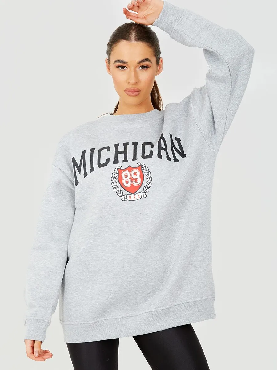 Amanda MICHIGAN Graphic Sweatshirt Jumper In Grey