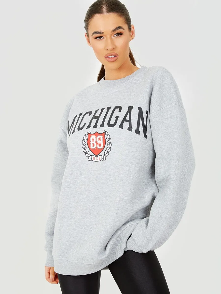 Amanda MICHIGAN Graphic Sweatshirt Jumper In Grey