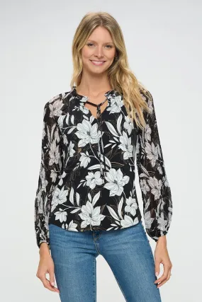 Arianna Sheer Sleeve V-Neck Knit Blouse