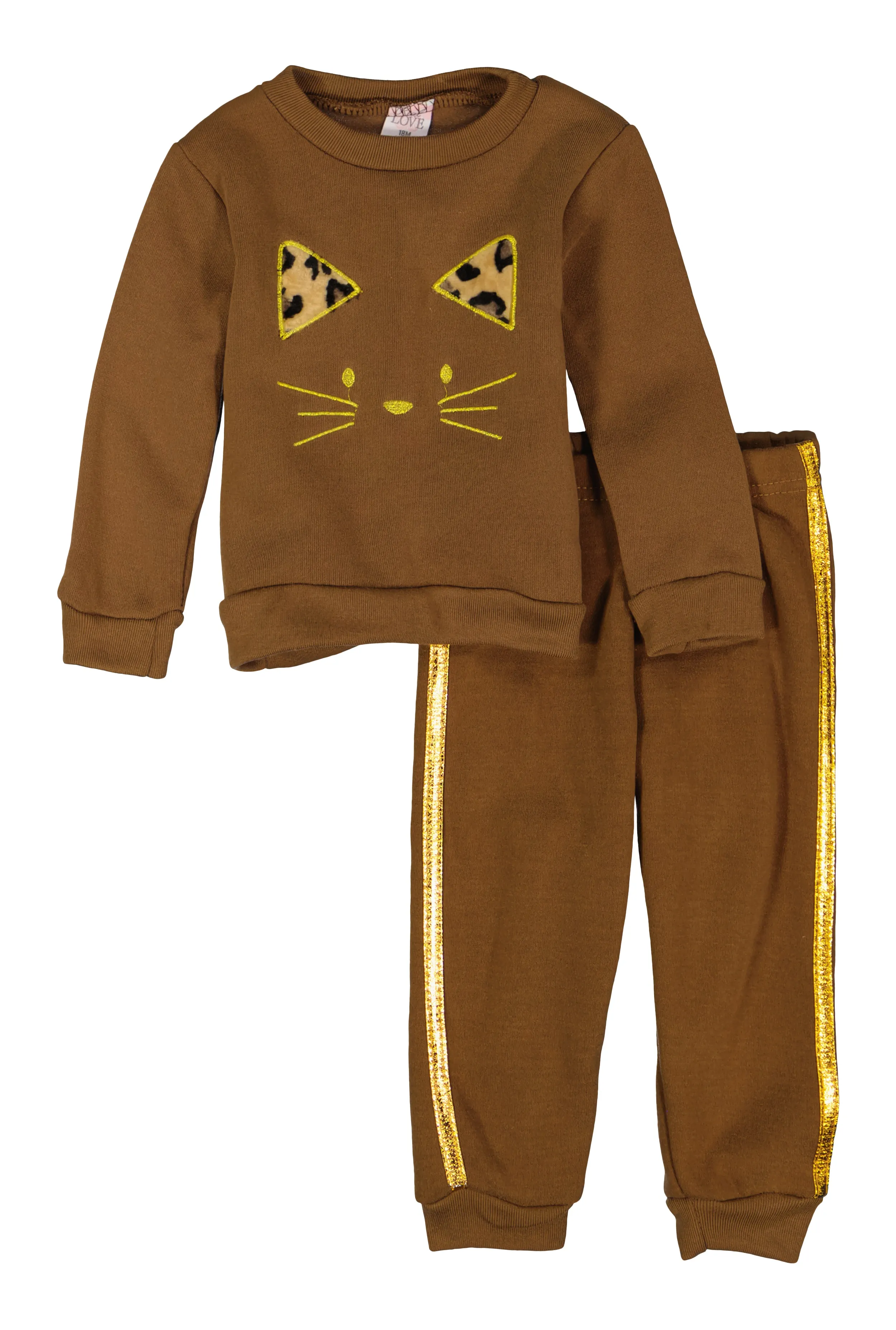Baby Girls 12-24M Cat Embroidered Sweatshirt and Sweatpants