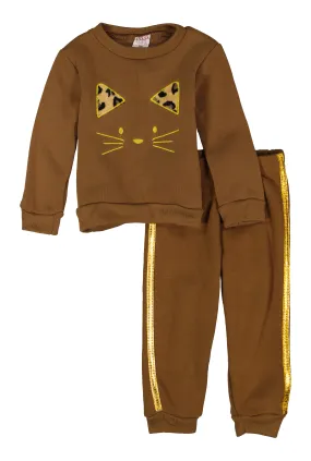 Baby Girls 12-24M Cat Embroidered Sweatshirt and Sweatpants