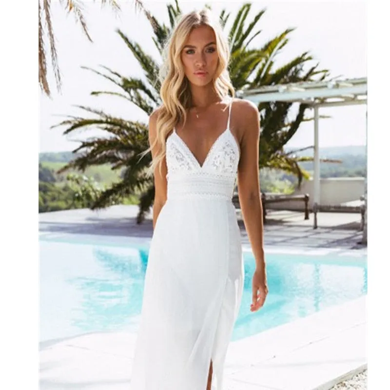 Backless Halter V Neck Maxi Beach