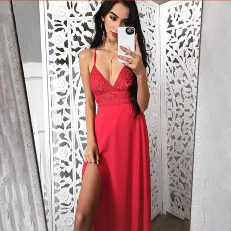 Backless Halter V Neck Maxi Beach