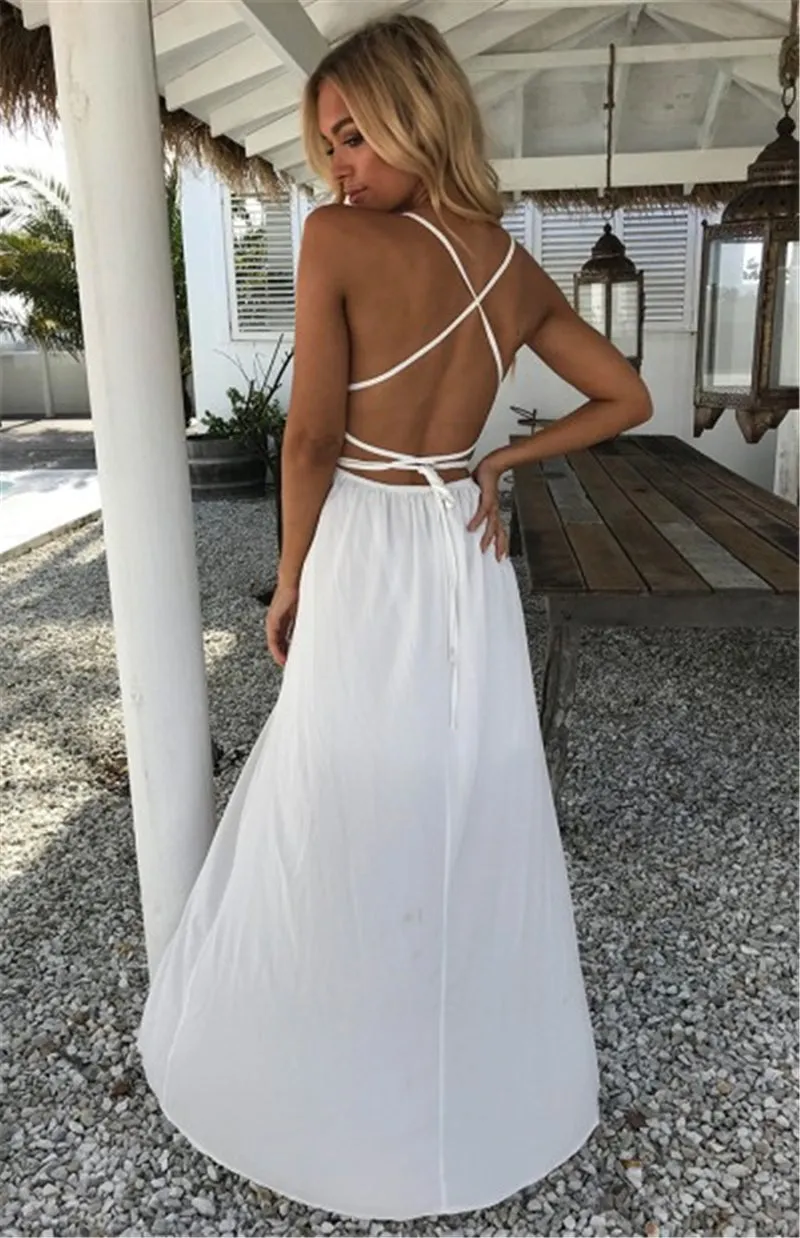 Backless Halter V Neck Maxi Beach