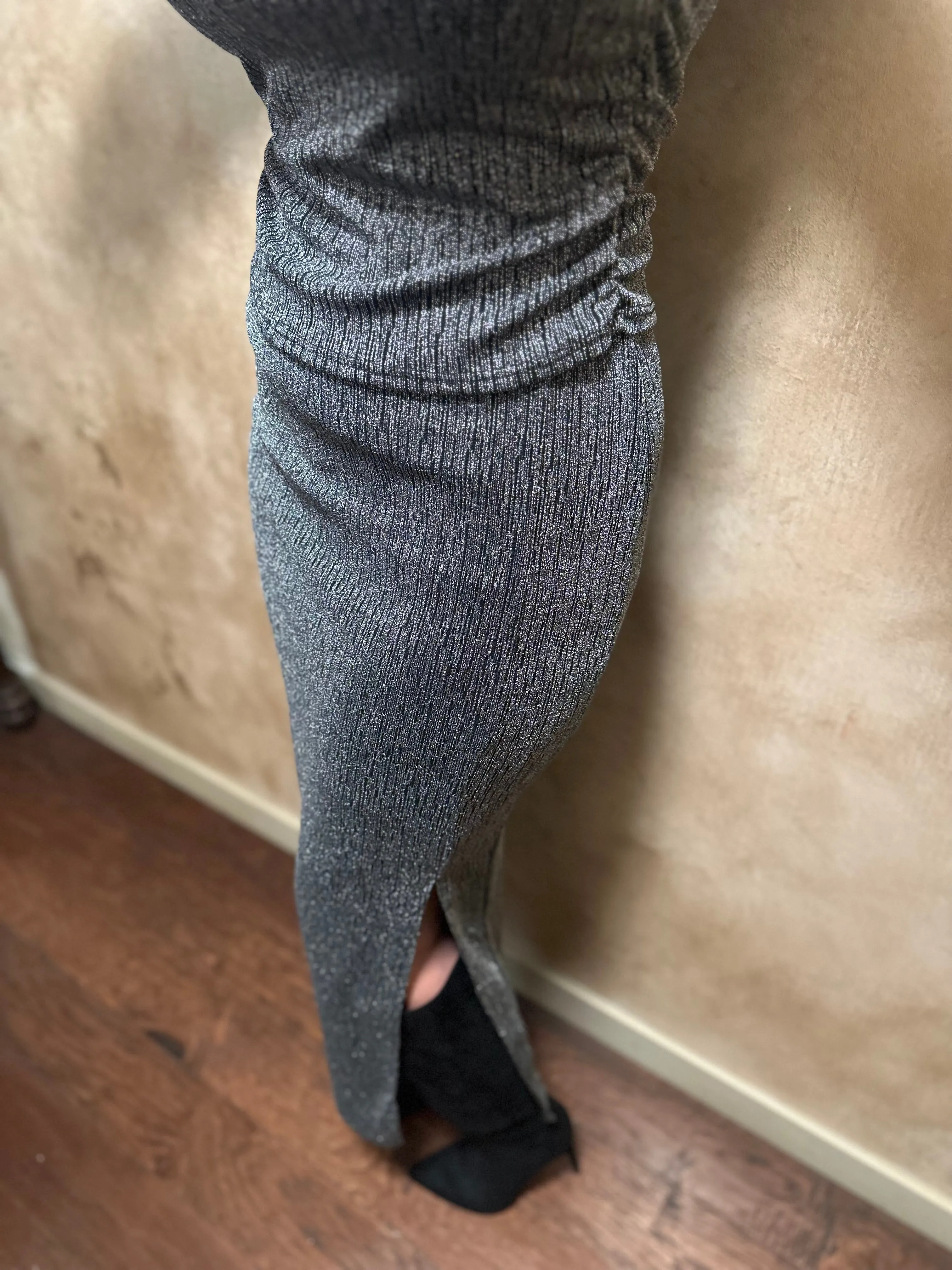 Black-Silver Lurex Maxi Skirt
