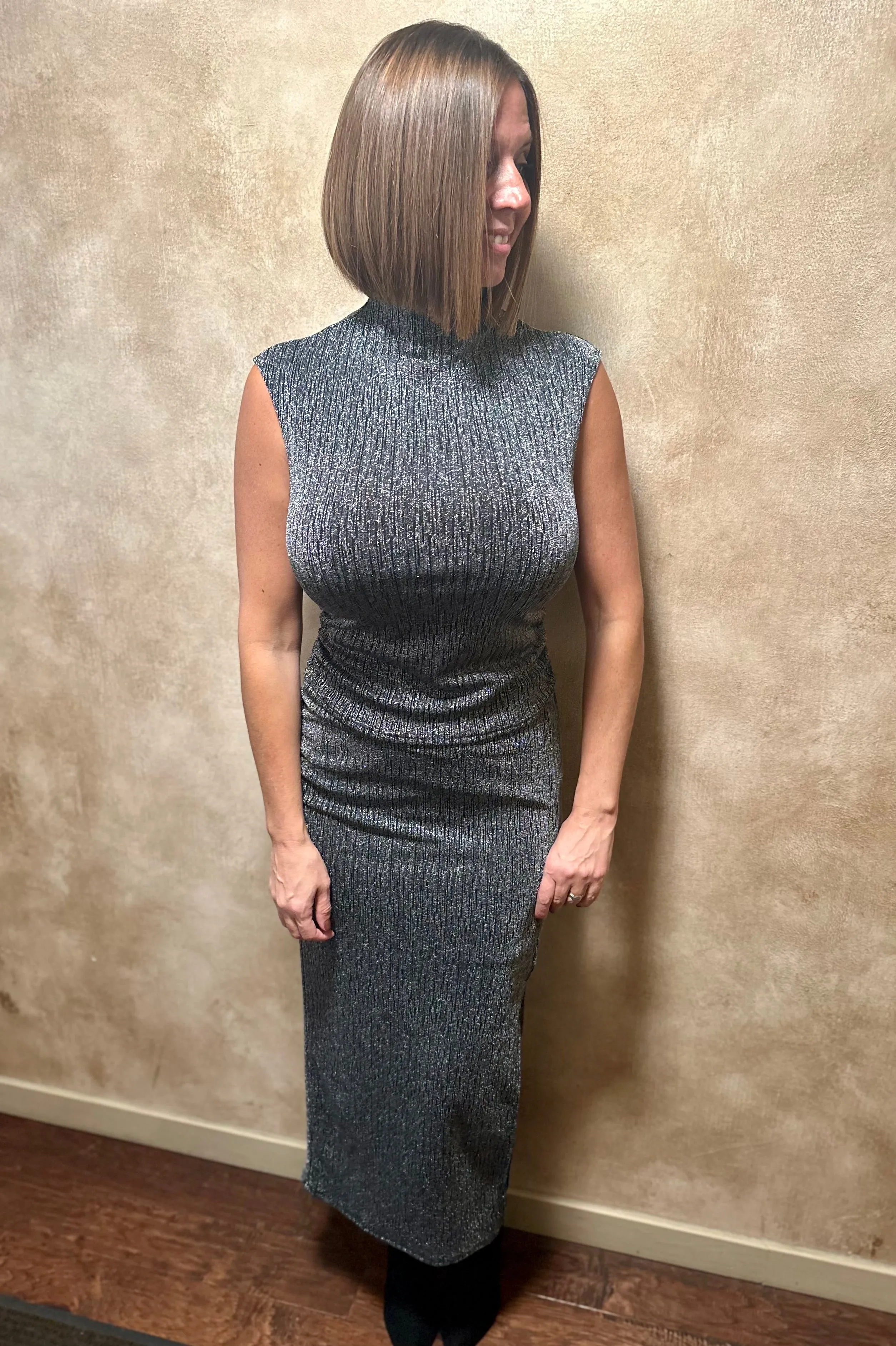 Black-Silver Lurex Maxi Skirt