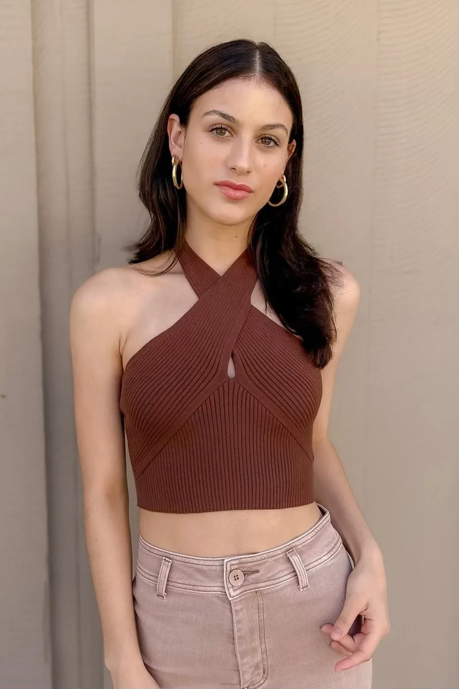 Brown Knit Halter Top