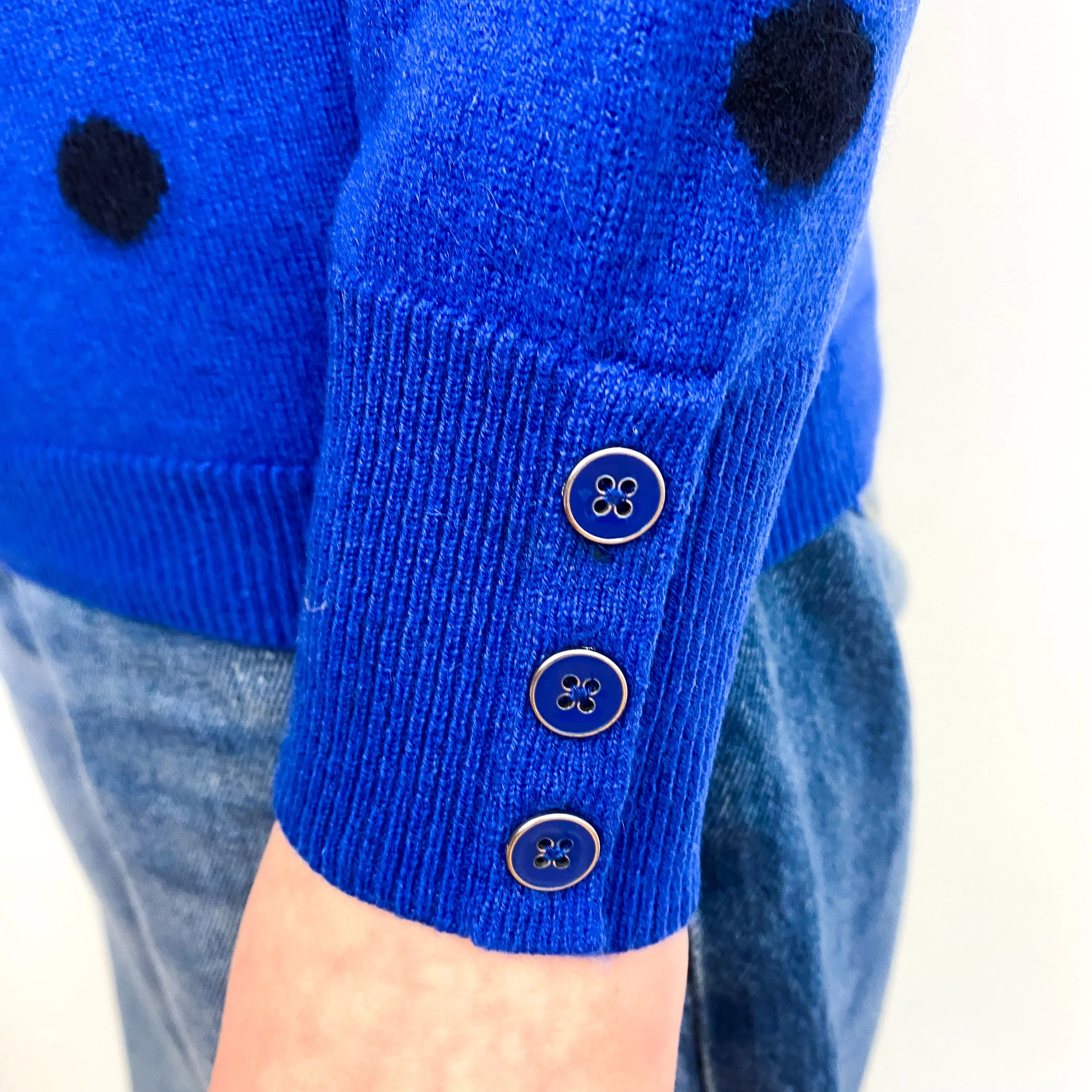 Cobalt Blue Polka Dot Cashmere Crew Neck Jumper Extra Small