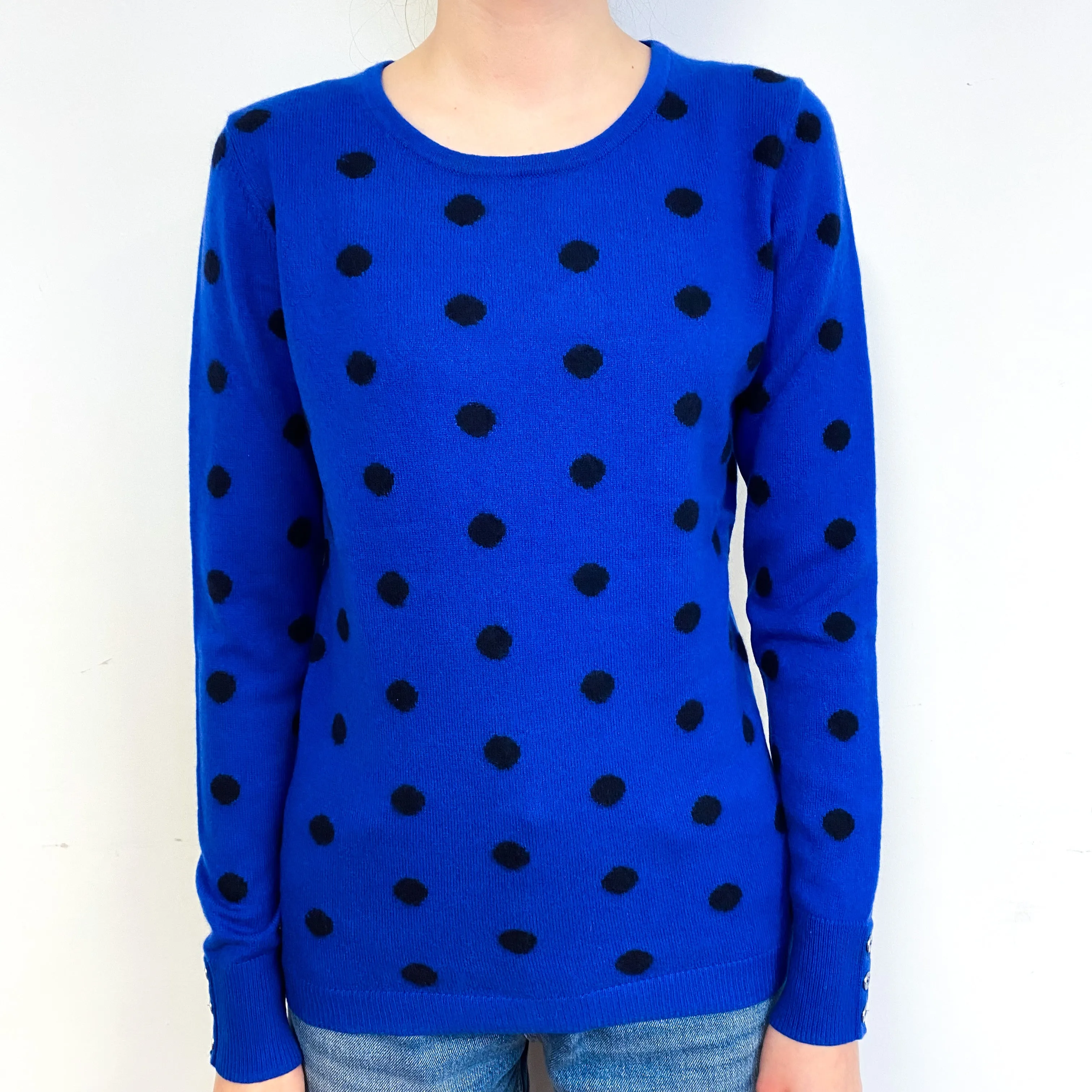 Cobalt Blue Polka Dot Cashmere Crew Neck Jumper Extra Small