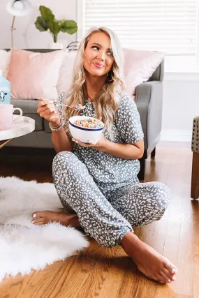 Committed To Cozy Leopard Joggers In Charcoal