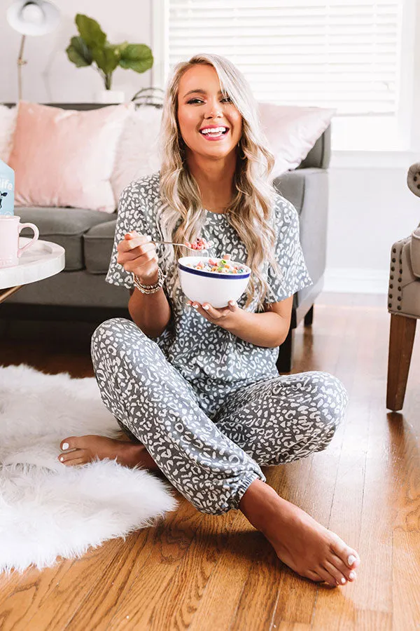 Committed To Cozy Leopard Joggers In Charcoal