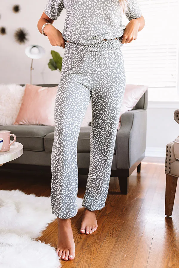 Committed To Cozy Leopard Joggers In Charcoal