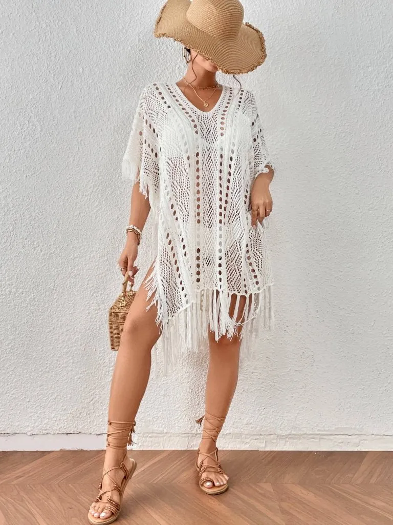 Crochet Knit Tassel Swimwear Bikini Top Cover Up