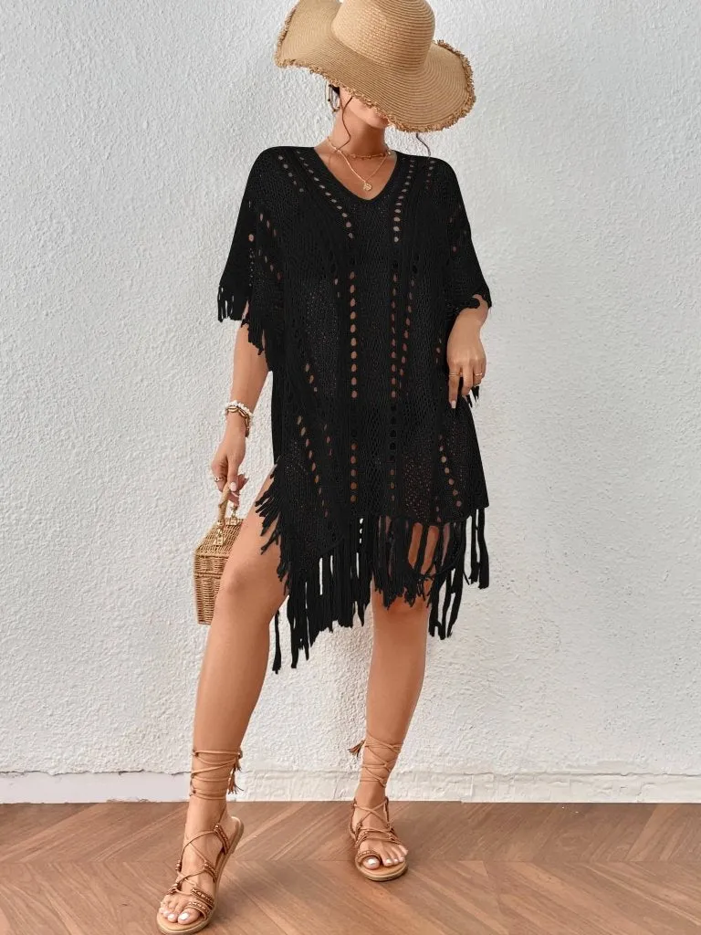 Crochet Knit Tassel Swimwear Bikini Top Cover Up