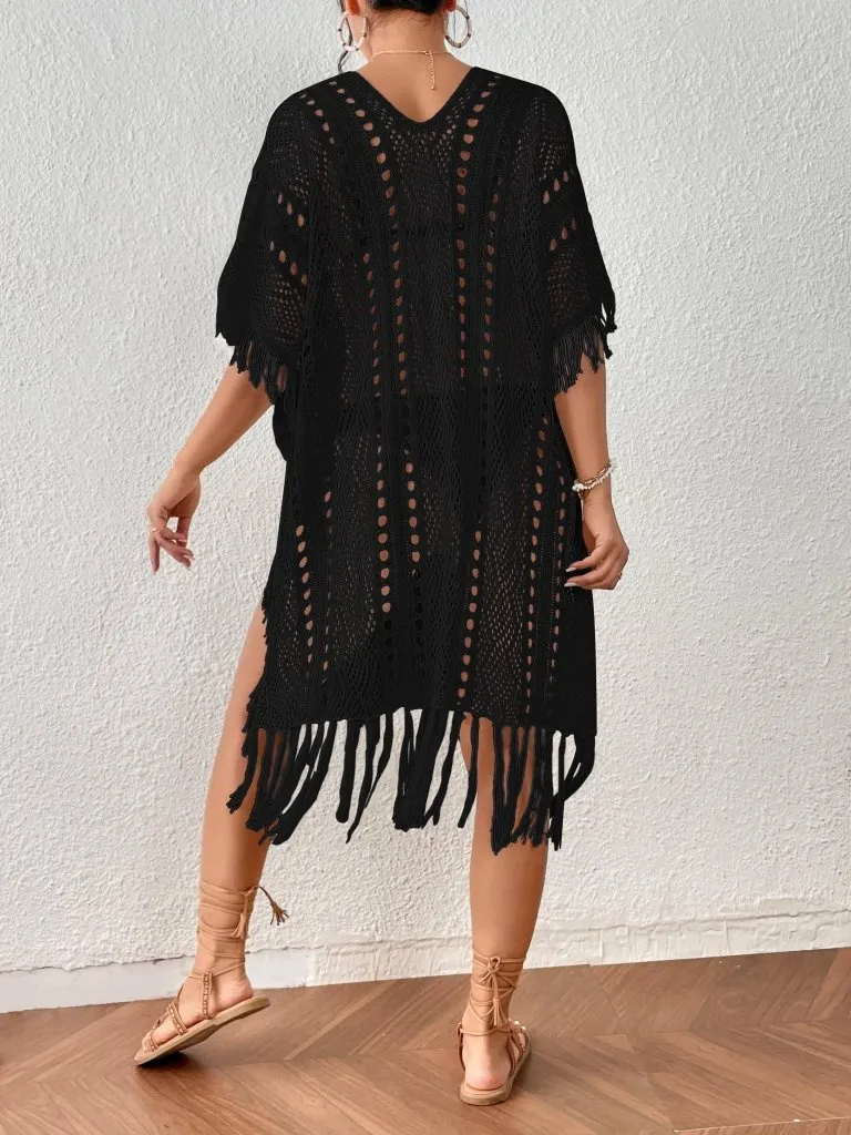 Crochet Knit Tassel Swimwear Bikini Top Cover Up
