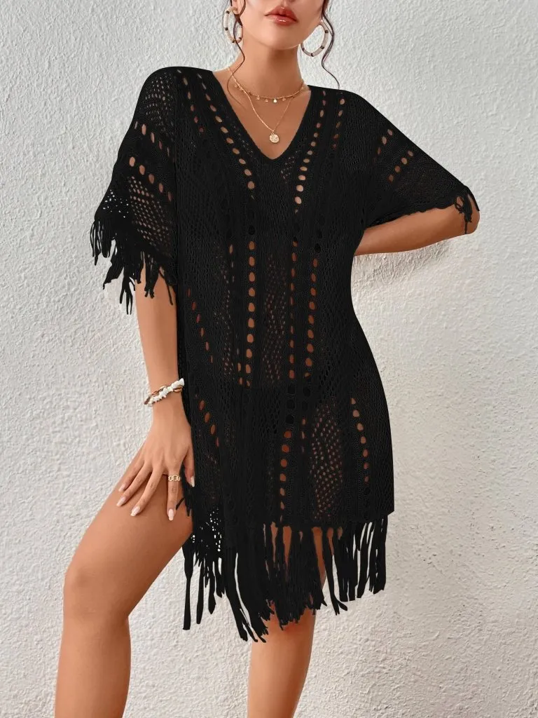 Crochet Knit Tassel Swimwear Bikini Top Cover Up