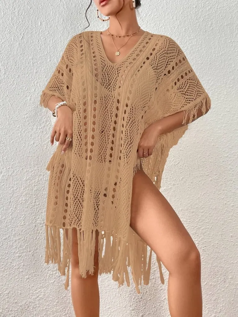 Crochet Knit Tassel Swimwear Bikini Top Cover Up