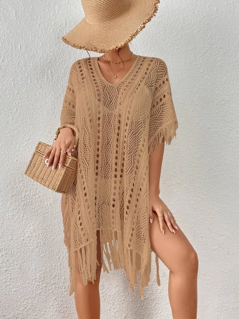 Crochet Knit Tassel Swimwear Bikini Top Cover Up