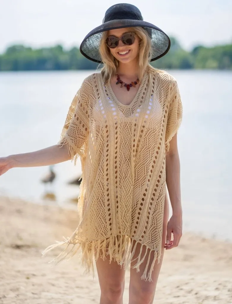 Crochet Knit Tassel Swimwear Bikini Top Cover Up