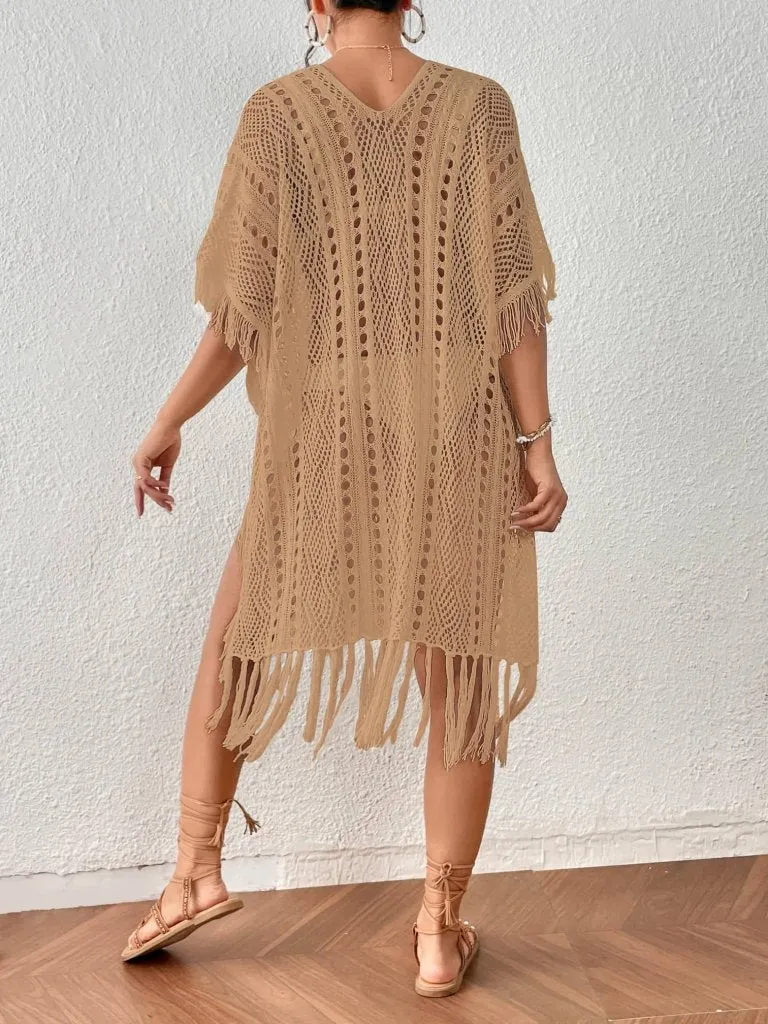 Crochet Knit Tassel Swimwear Bikini Top Cover Up