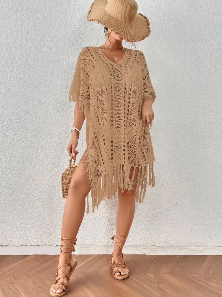 Crochet Knit Tassel Swimwear Bikini Top Cover Up