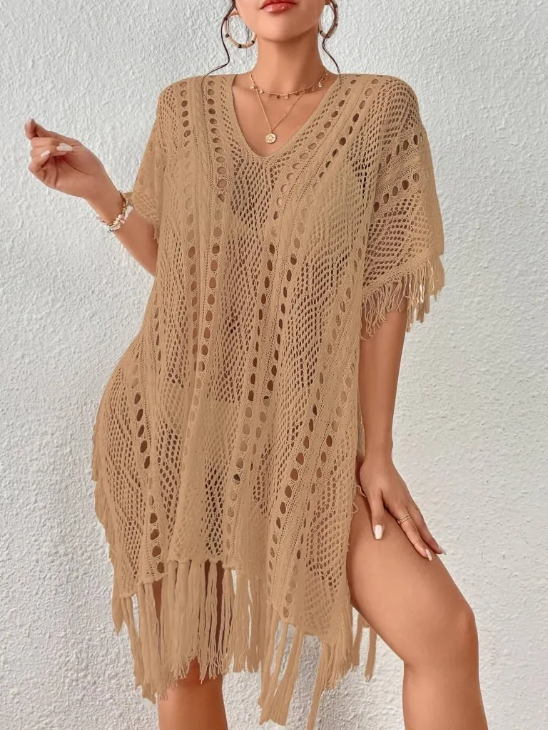 Crochet Knit Tassel Swimwear Bikini Top Cover Up