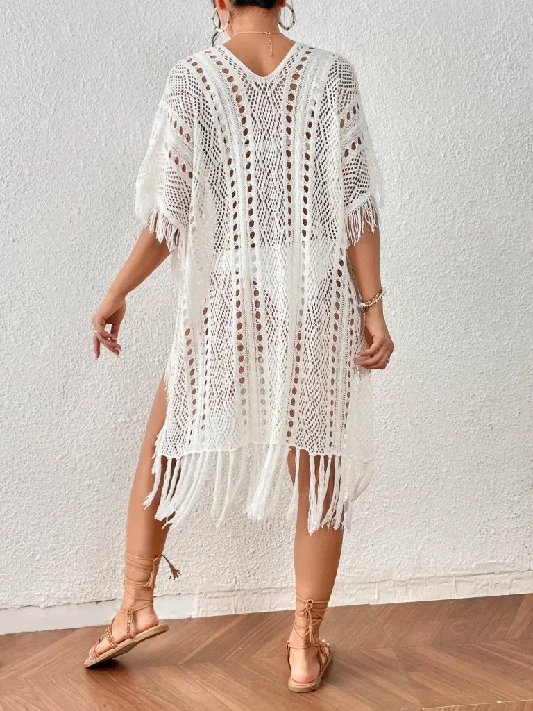 Crochet Knit Tassel Swimwear Bikini Top Cover Up