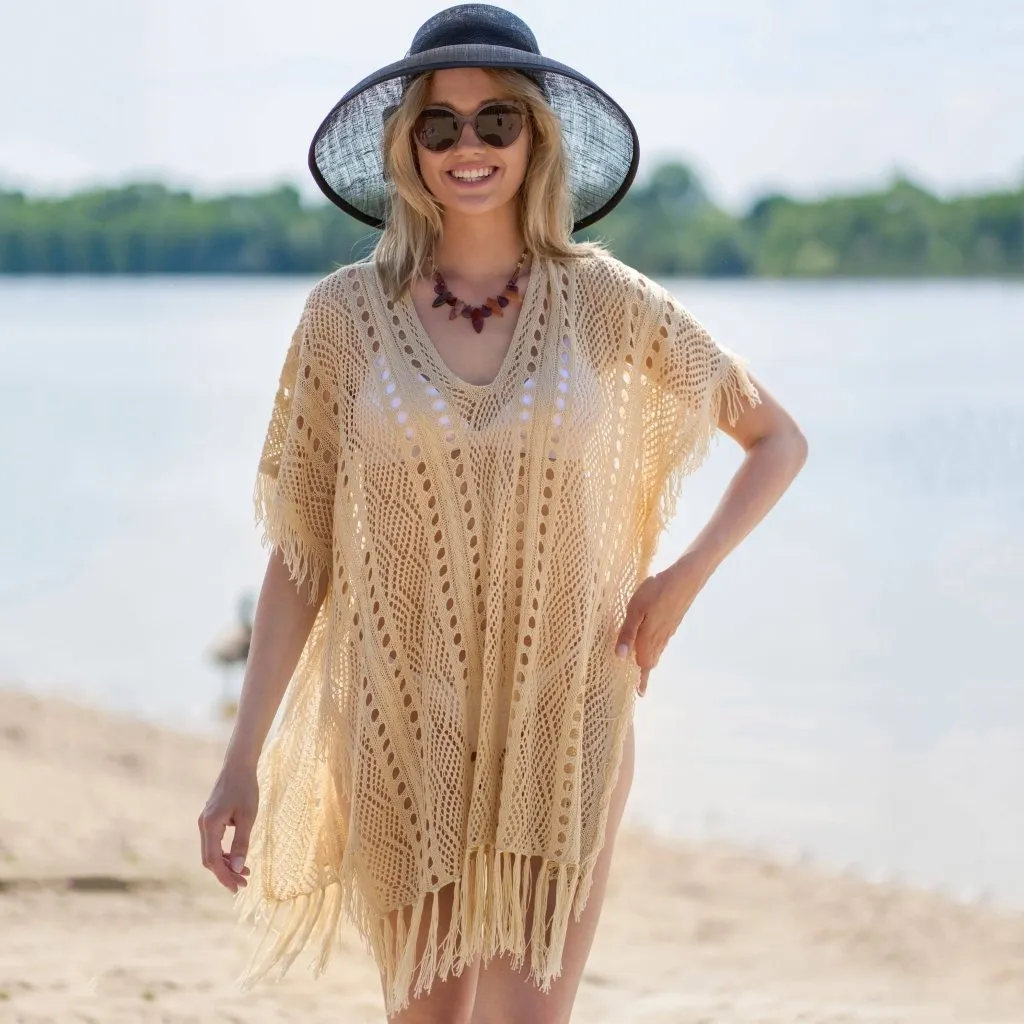 Crochet Knit Tassel Swimwear Bikini Top Cover Up