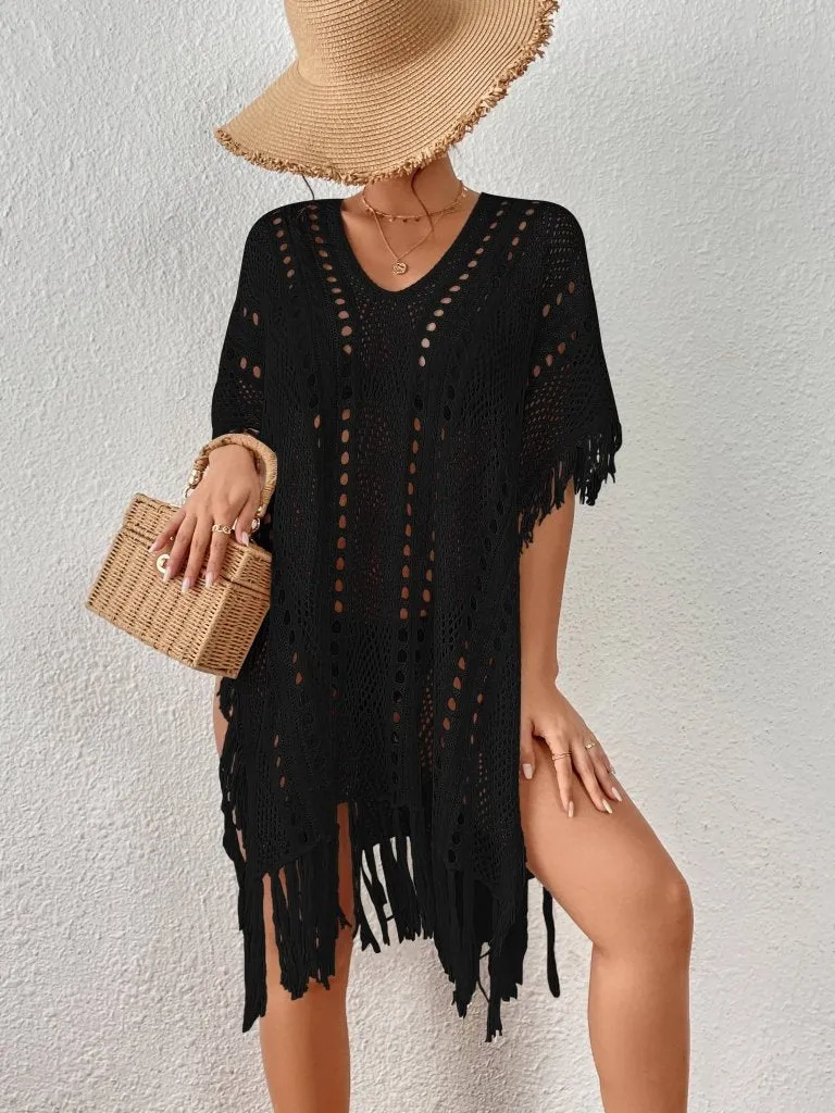 Crochet Knit Tassel Swimwear Bikini Top Cover Up