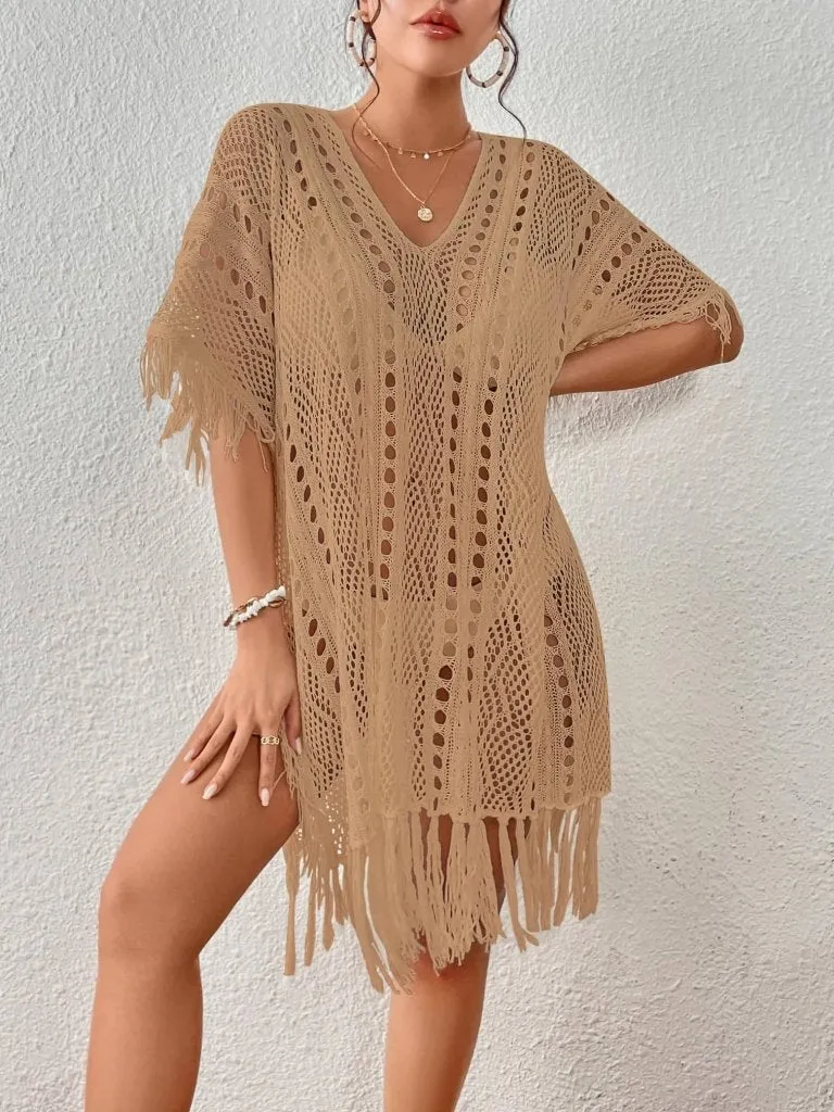 Crochet Knit Tassel Swimwear Bikini Top Cover Up