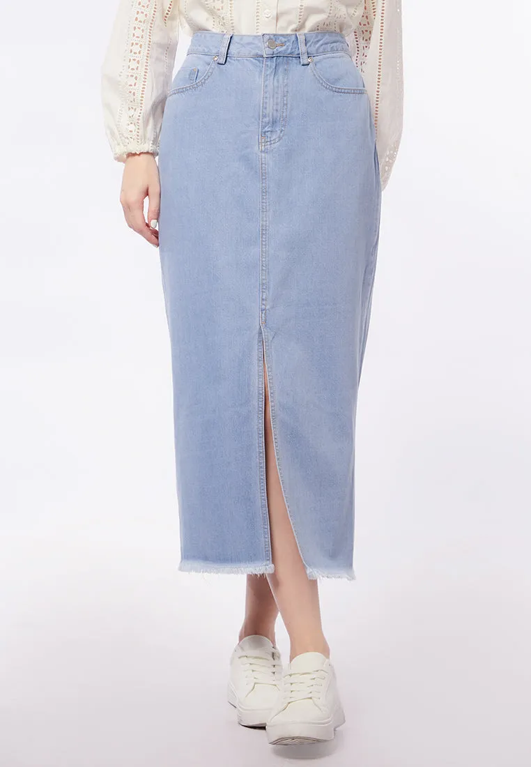 Denim Maxi Skirt with Front Slit