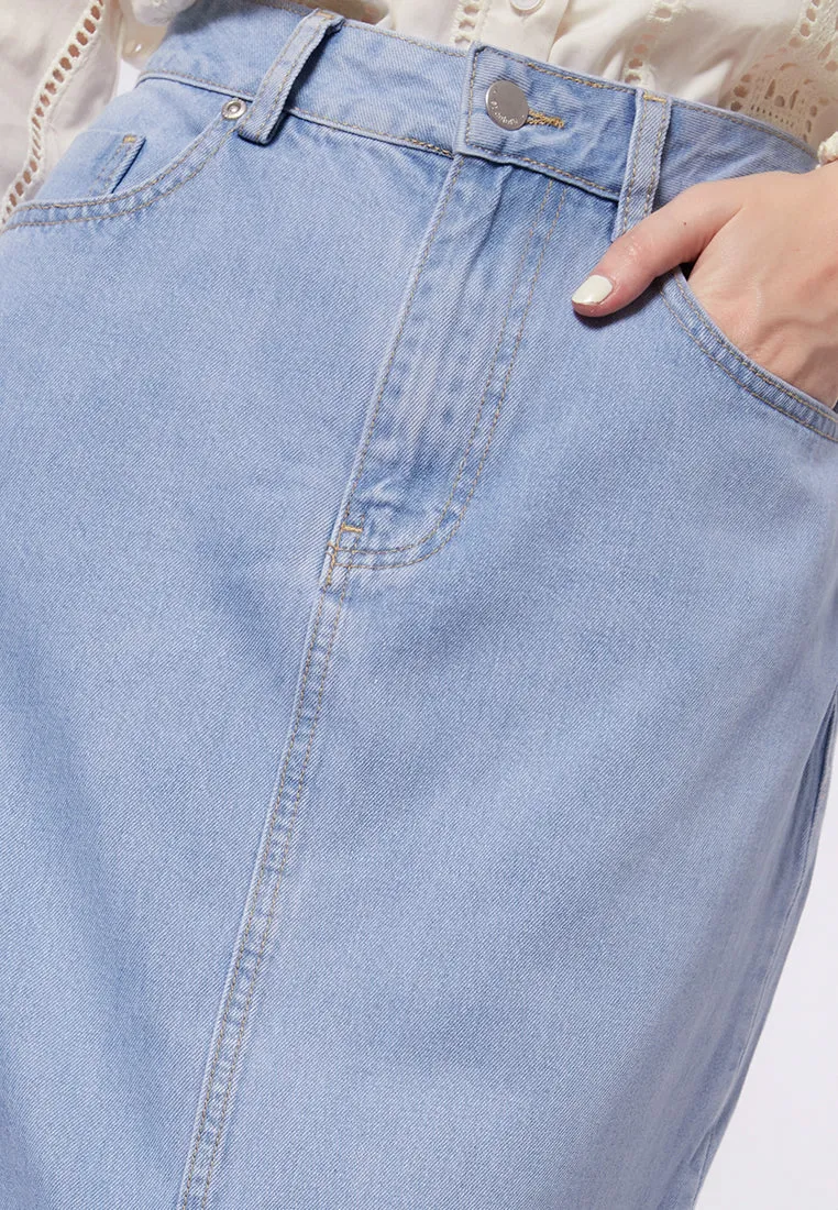 Denim Maxi Skirt with Front Slit