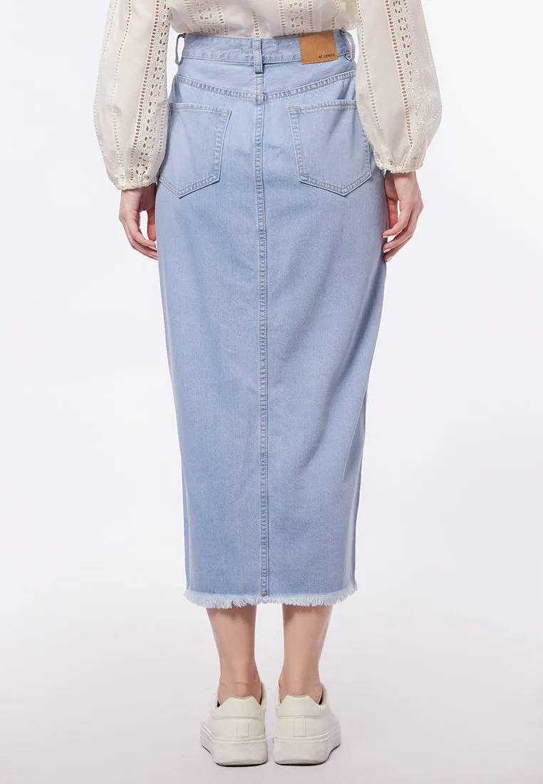 Denim Maxi Skirt with Front Slit