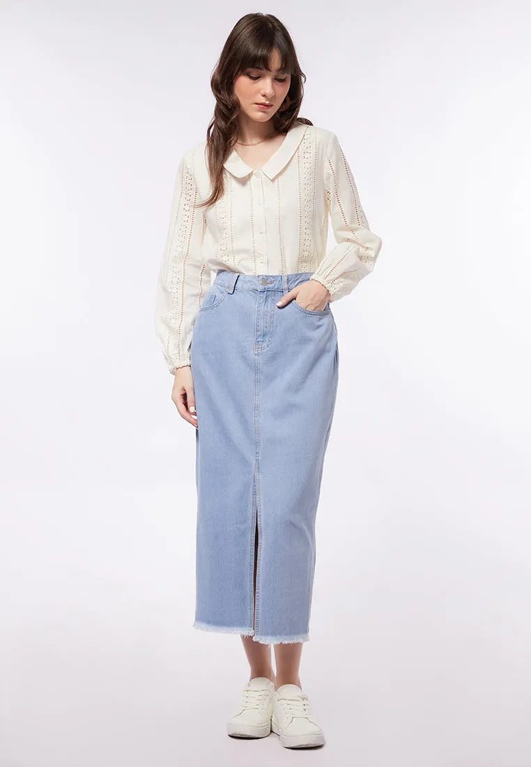 Denim Maxi Skirt with Front Slit