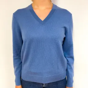 Dusky Blue Cashmere V-Neck Jumper Small