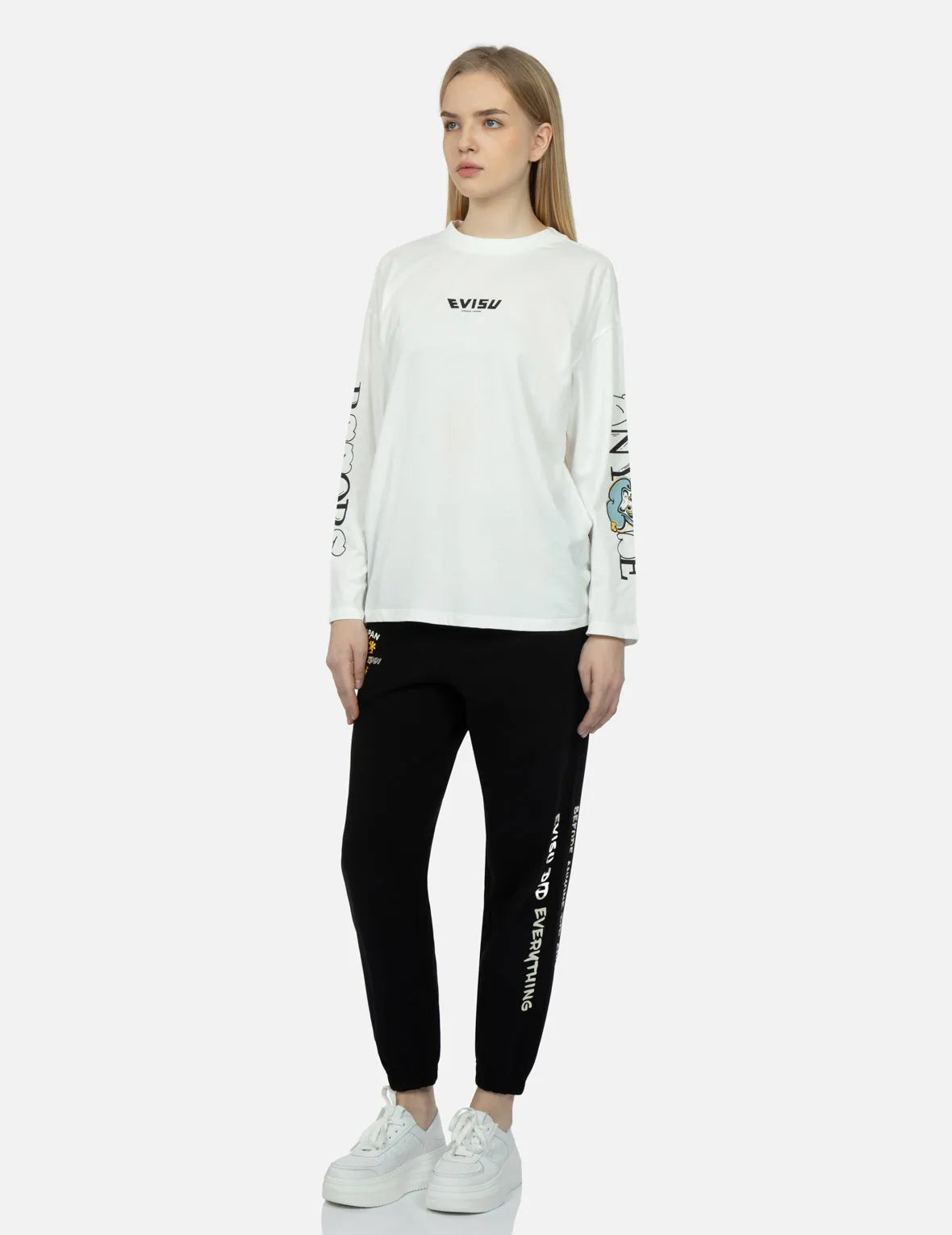 Fortune Cat and Slogan Print Sweatpants