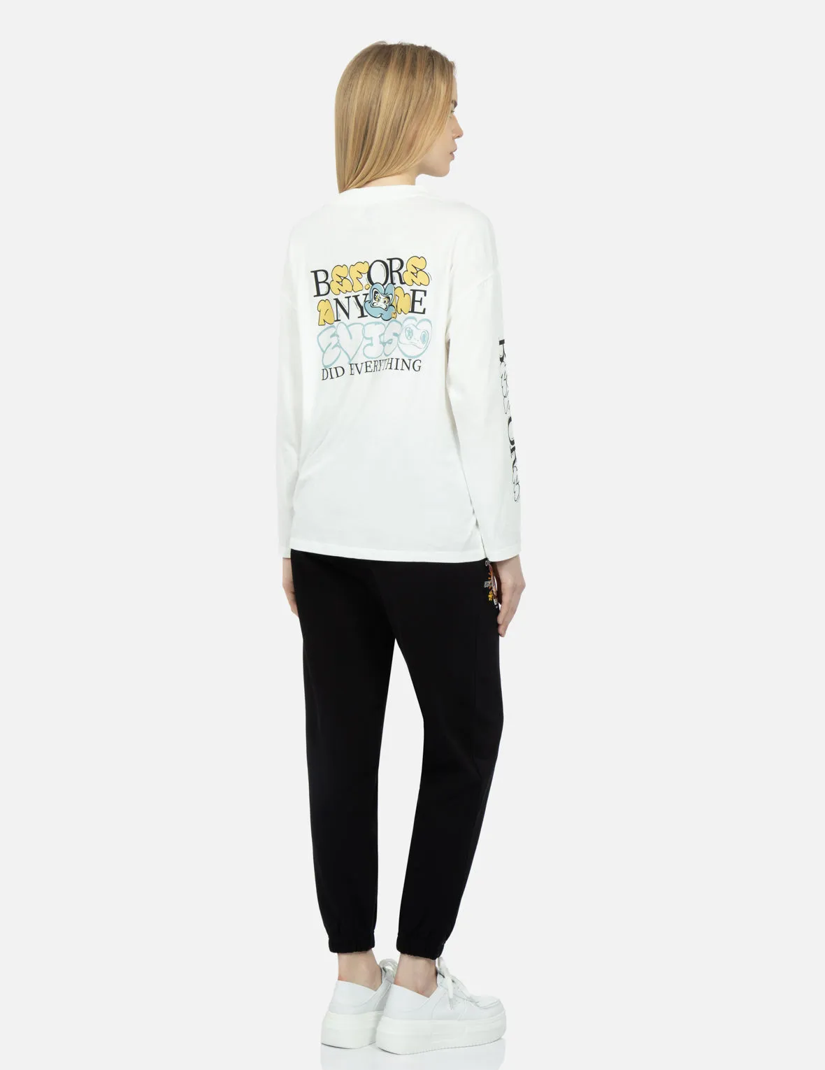 Fortune Cat and Slogan Print Sweatpants