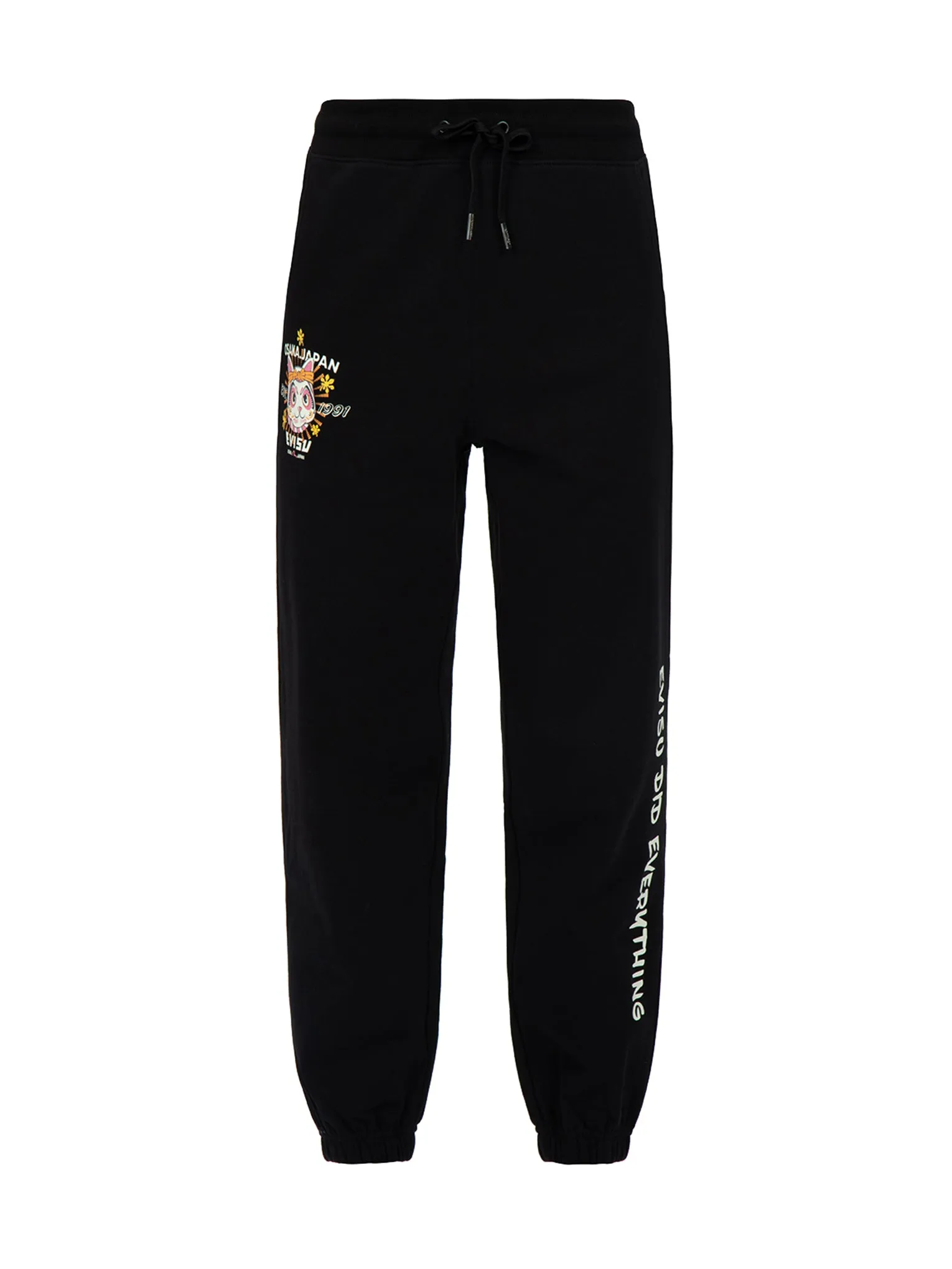 Fortune Cat and Slogan Print Sweatpants