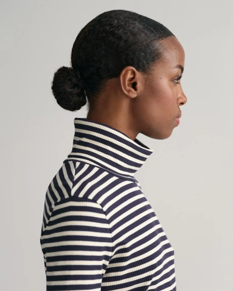 Gant Apparel Womens SLIM STRIPED RIBBED TURTLENECK 433/EVENING BLUE