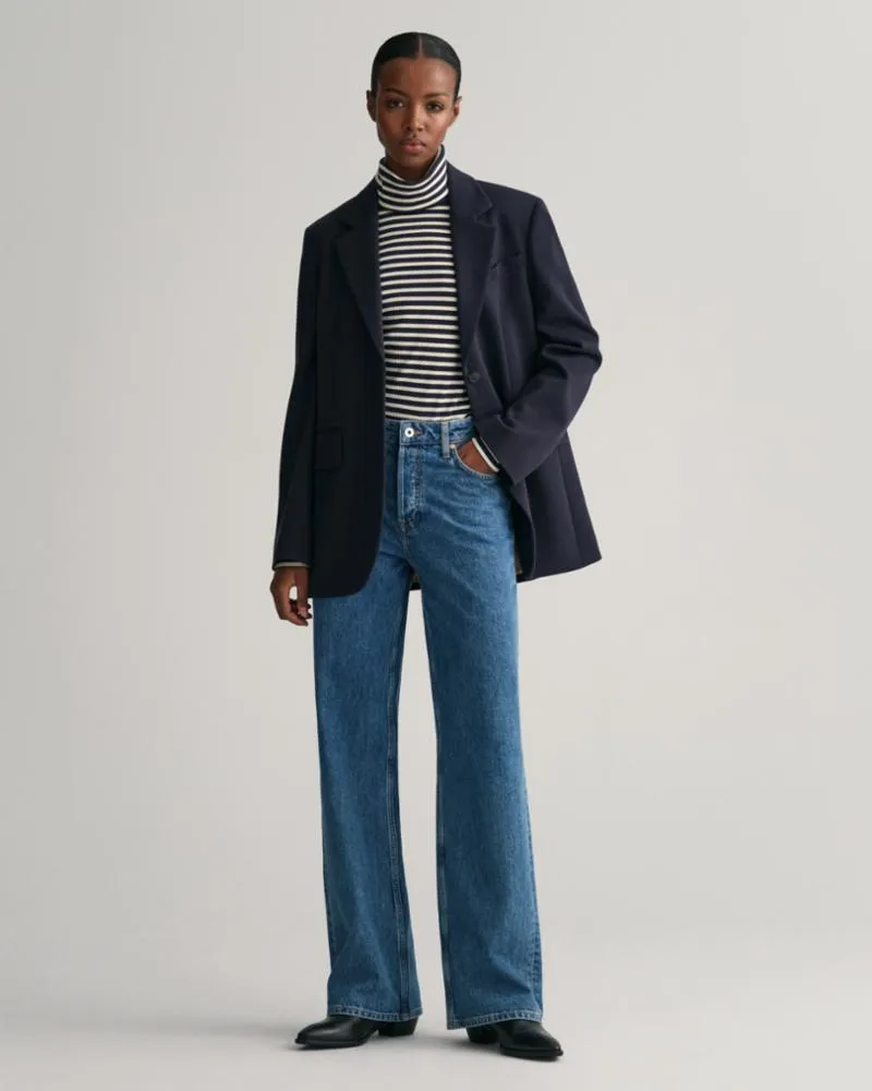 Gant Apparel Womens SLIM STRIPED RIBBED TURTLENECK 433/EVENING BLUE