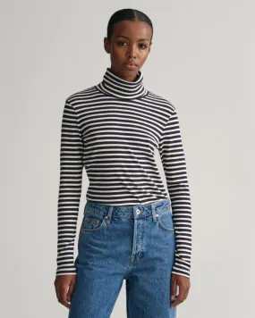 Gant Apparel Womens SLIM STRIPED RIBBED TURTLENECK 433/EVENING BLUE