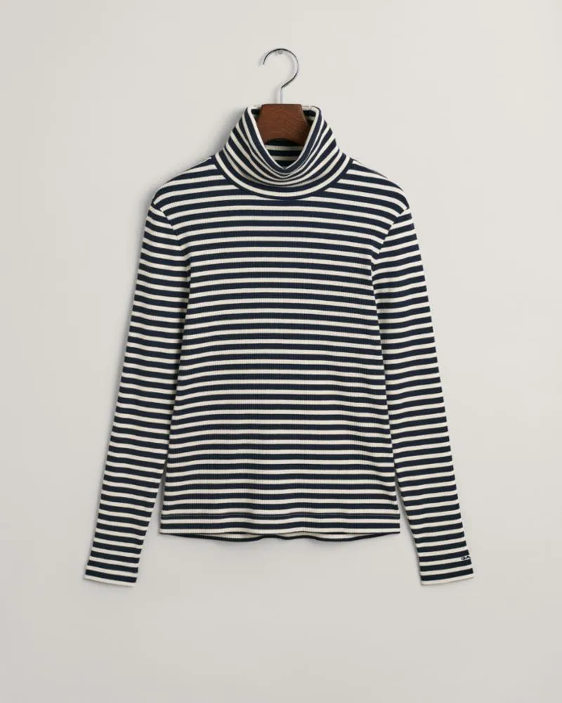 Gant Apparel Womens SLIM STRIPED RIBBED TURTLENECK 433/EVENING BLUE
