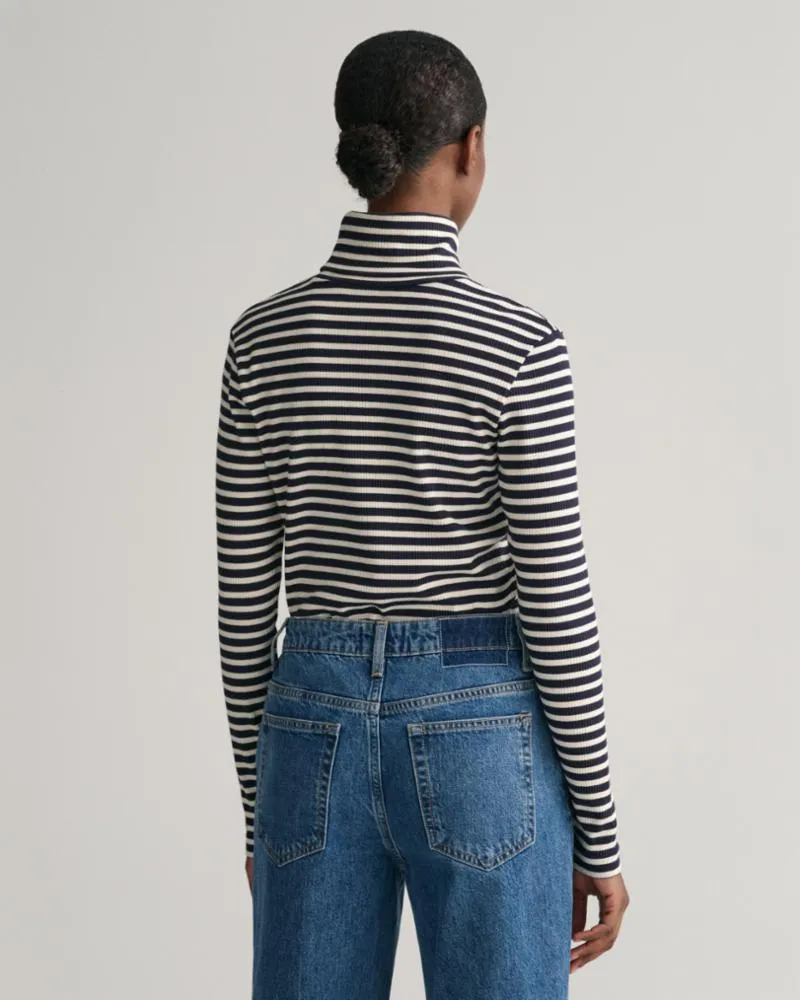 Gant Apparel Womens SLIM STRIPED RIBBED TURTLENECK 433/EVENING BLUE