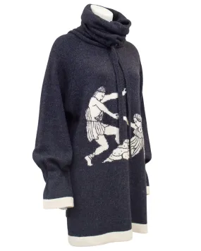 Grey Knit Sweater with Classical Roman Figures