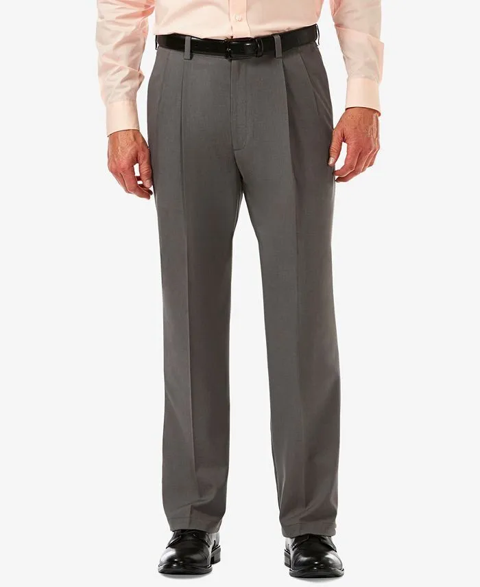 Haggar Mens Cool Pro 18 Classic Fit Pleat Front Dress Pants Grey 34 x 32